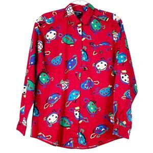 Vintage Rocky Mountain Men's Red Sea Turtle Long Sleeve Button Down Shirt Rodeo
